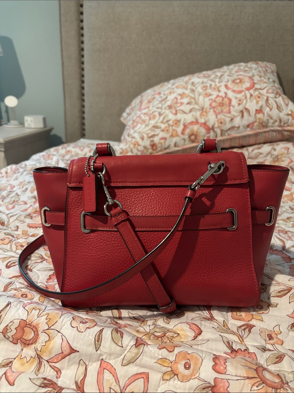 Coach Red Leather Turn-Lock Satchel Crossbody - Picture 3 of 5